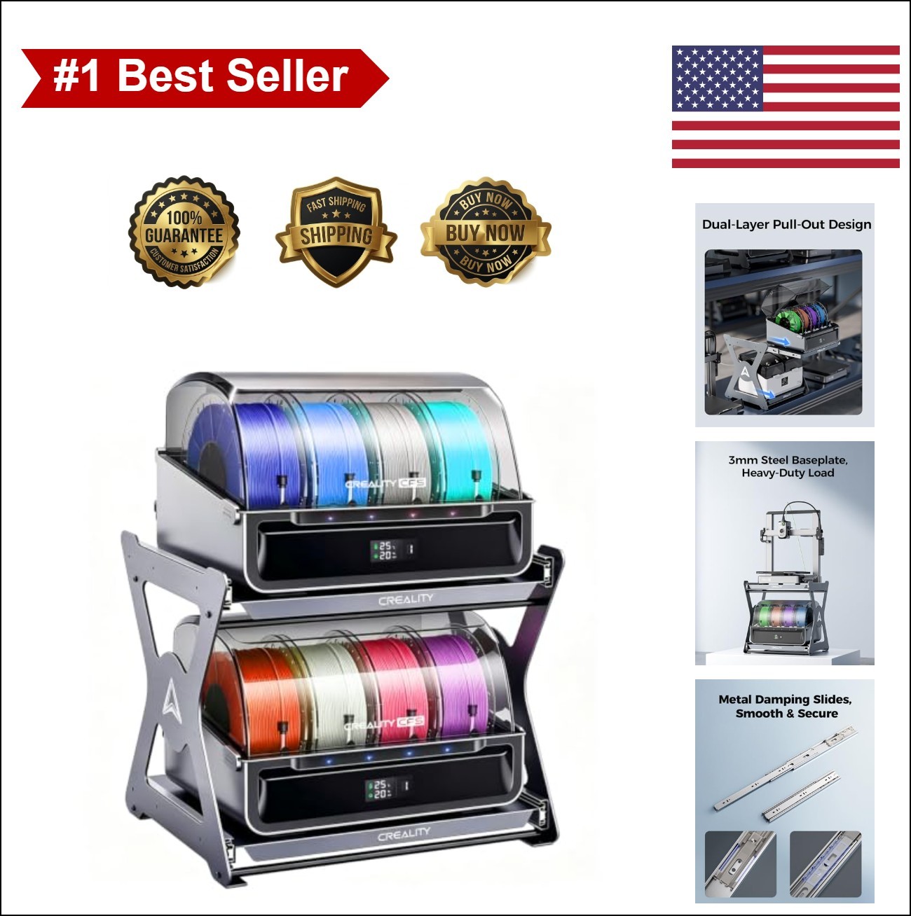 3D Printer Filament Workstand Double Layer Heavy Duty 15kg Storage Aluminum