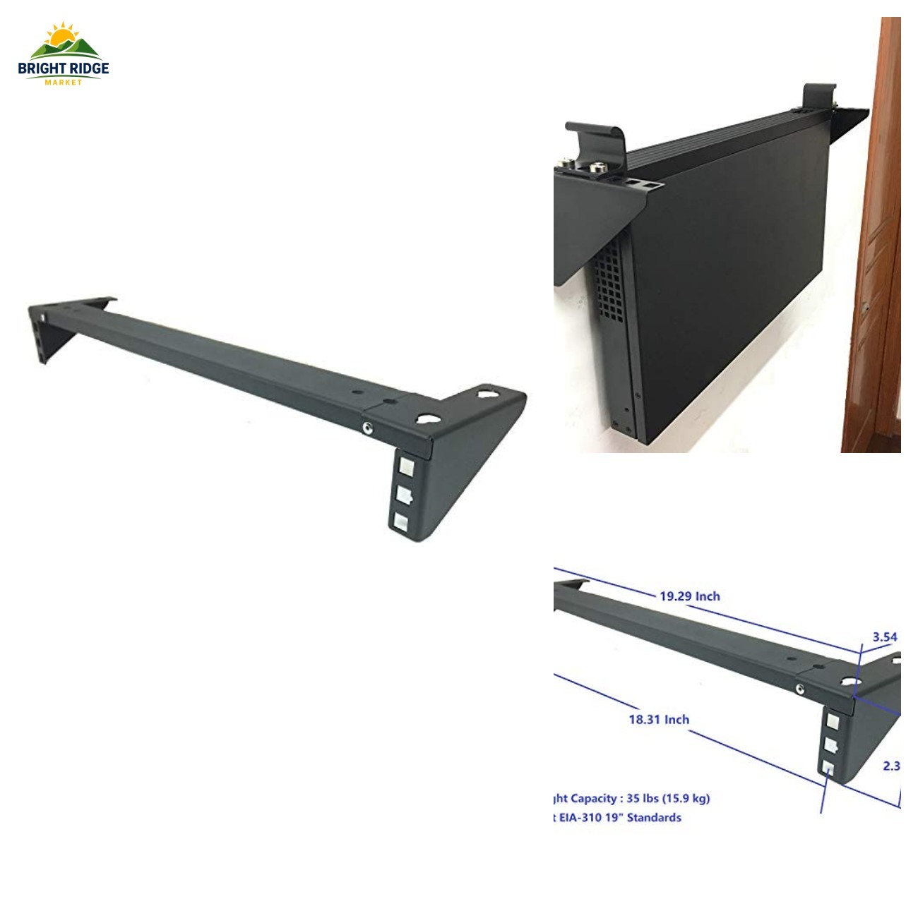 1U Steel Vertical Wall Mount Rack 19 Inch 35lb Capacity for Networking