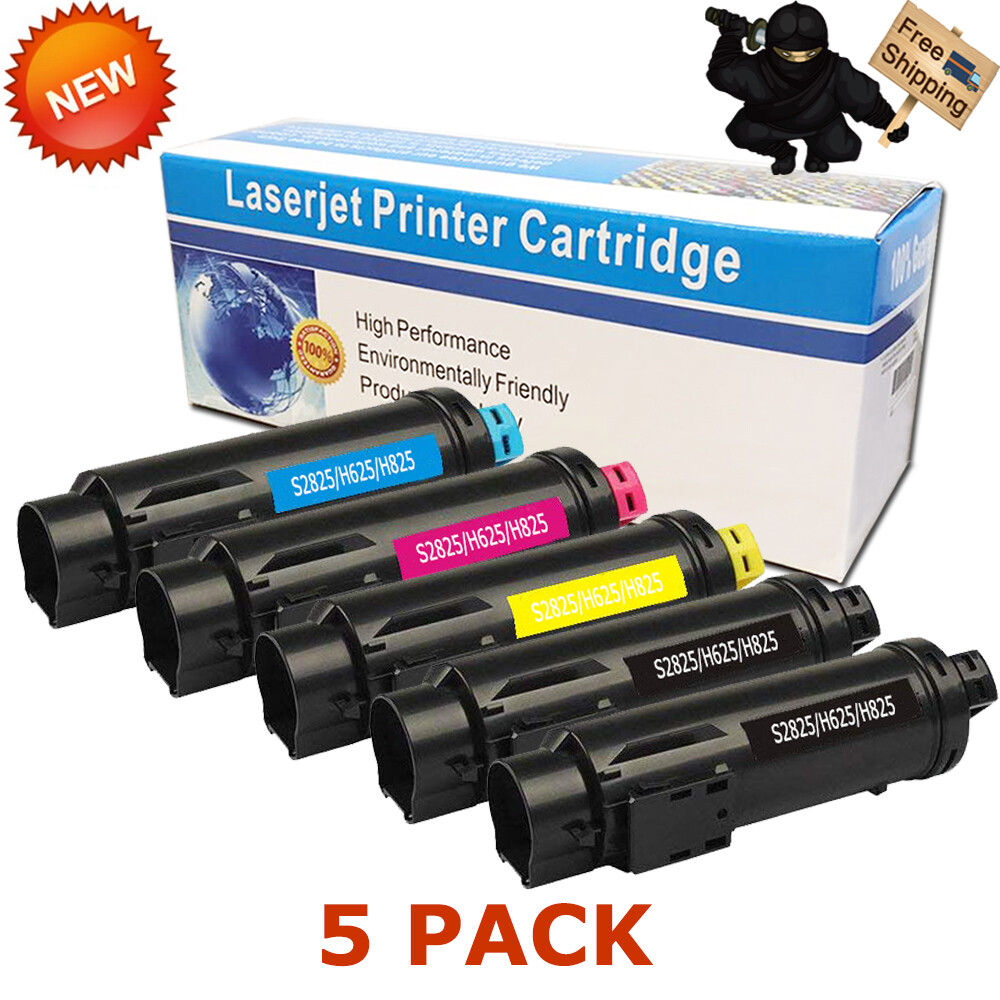 5pcs Black Color Laser Toner Cartridges Set For Dell S2825 H825 H625 Printer