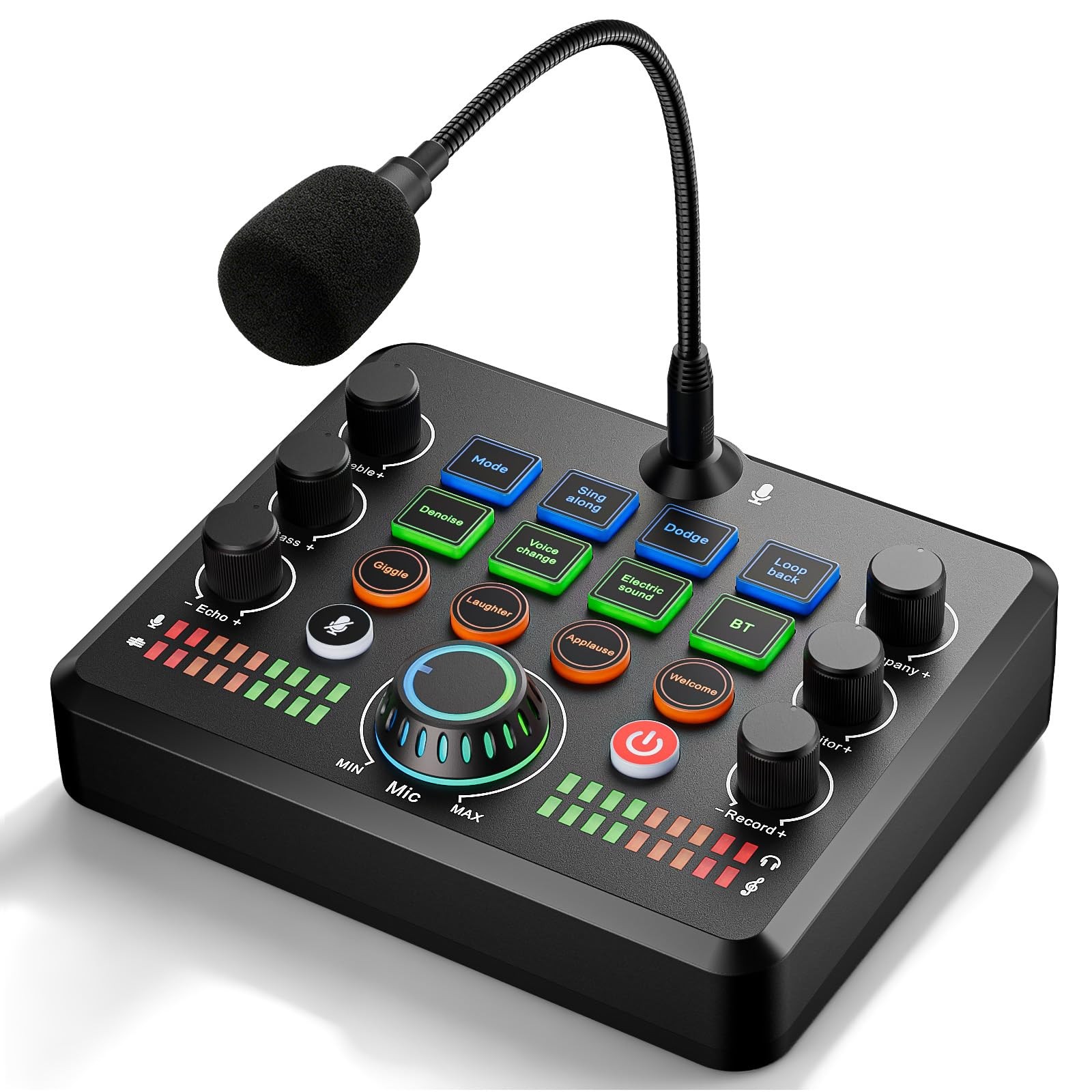 Facmogu F682 Live Sound Card Audio Mixer with Gooseneck Mic, Voice Changer, B...