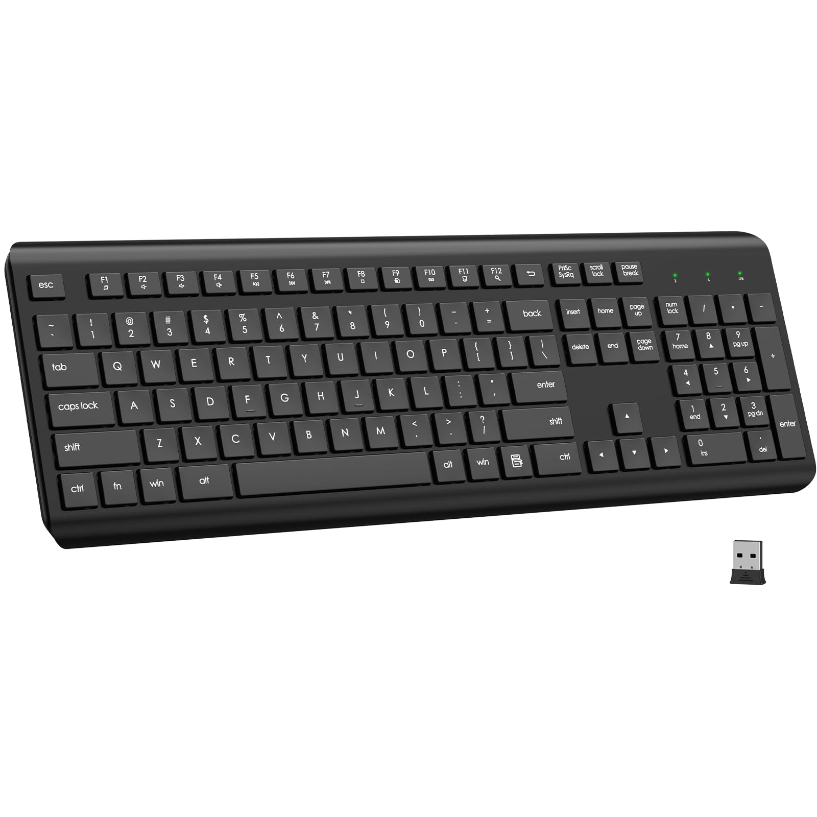 Wireless Full Size Keyboard 2.4G Cordless Silent USB Ergonomic Tilt Sleep Mode