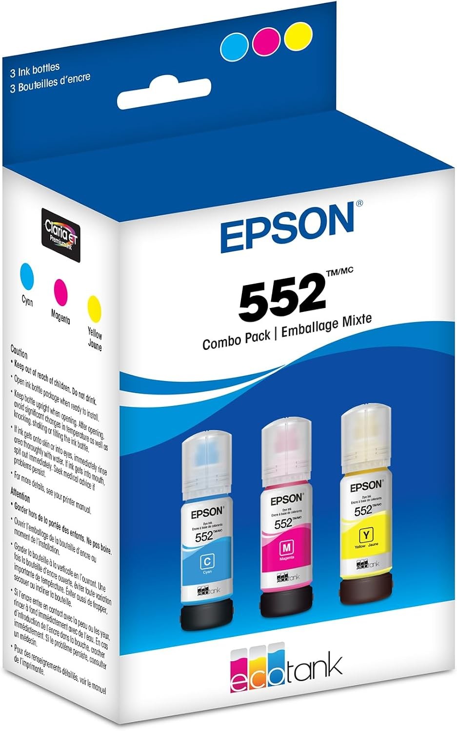 552 EcoTank Ink Ultra-high Capacity Bottle Three Color CMY Combo Pack T552620-S