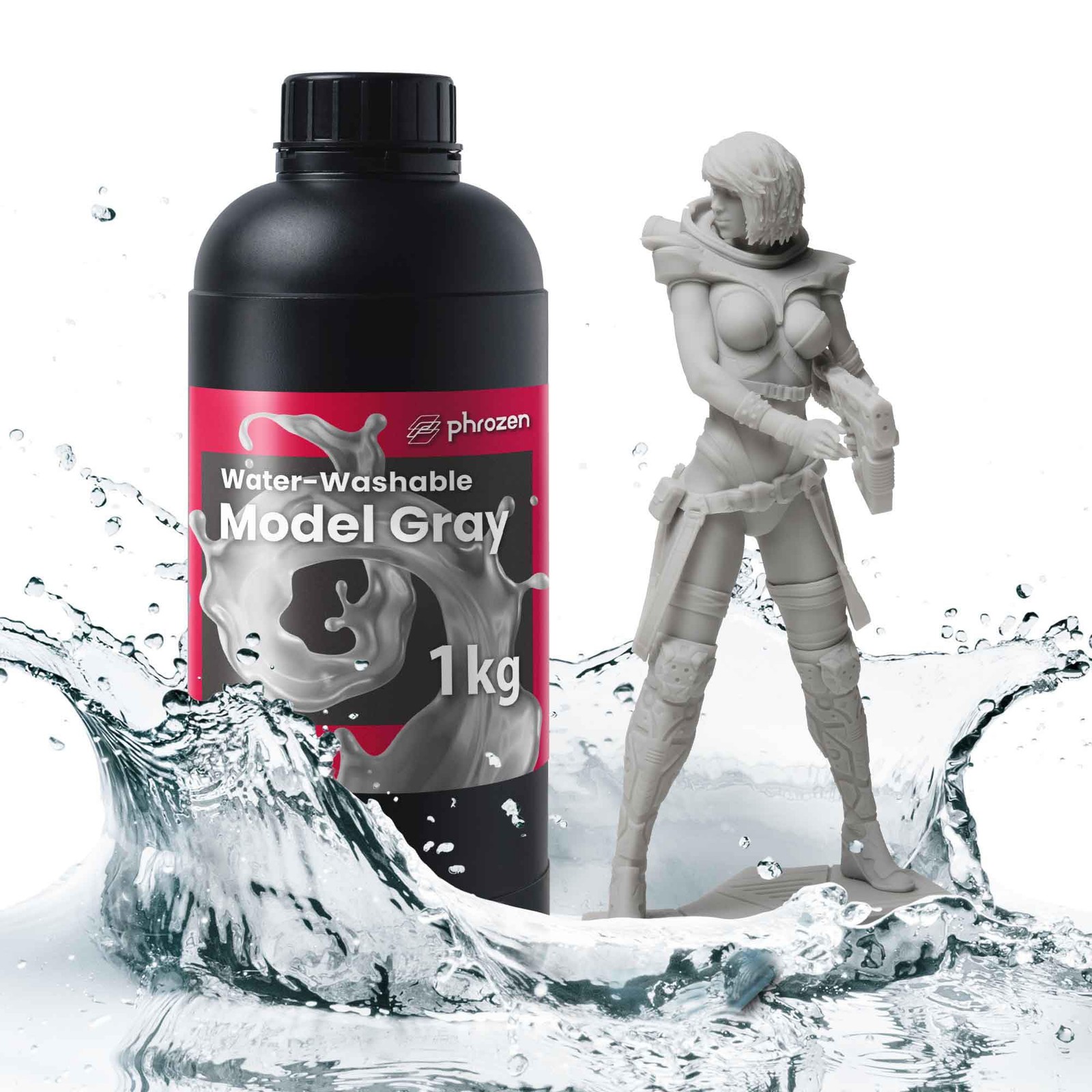 phrozen Water-Washable 3D Printer Resin 1 Count (Pack of 1), Model Gray