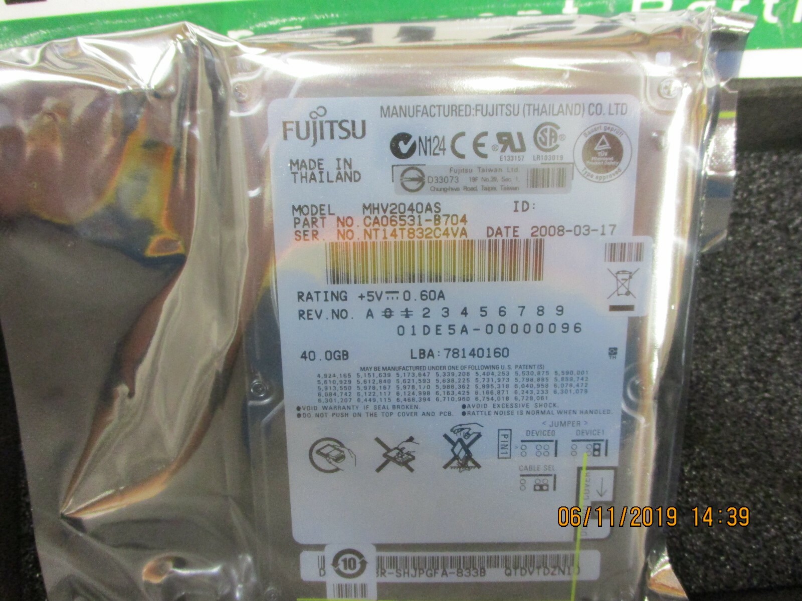New - Fujitsu MHV2040AS 40GB 5400RPM 8MB Cache IDE Ultra ATA100 2.5in HDD