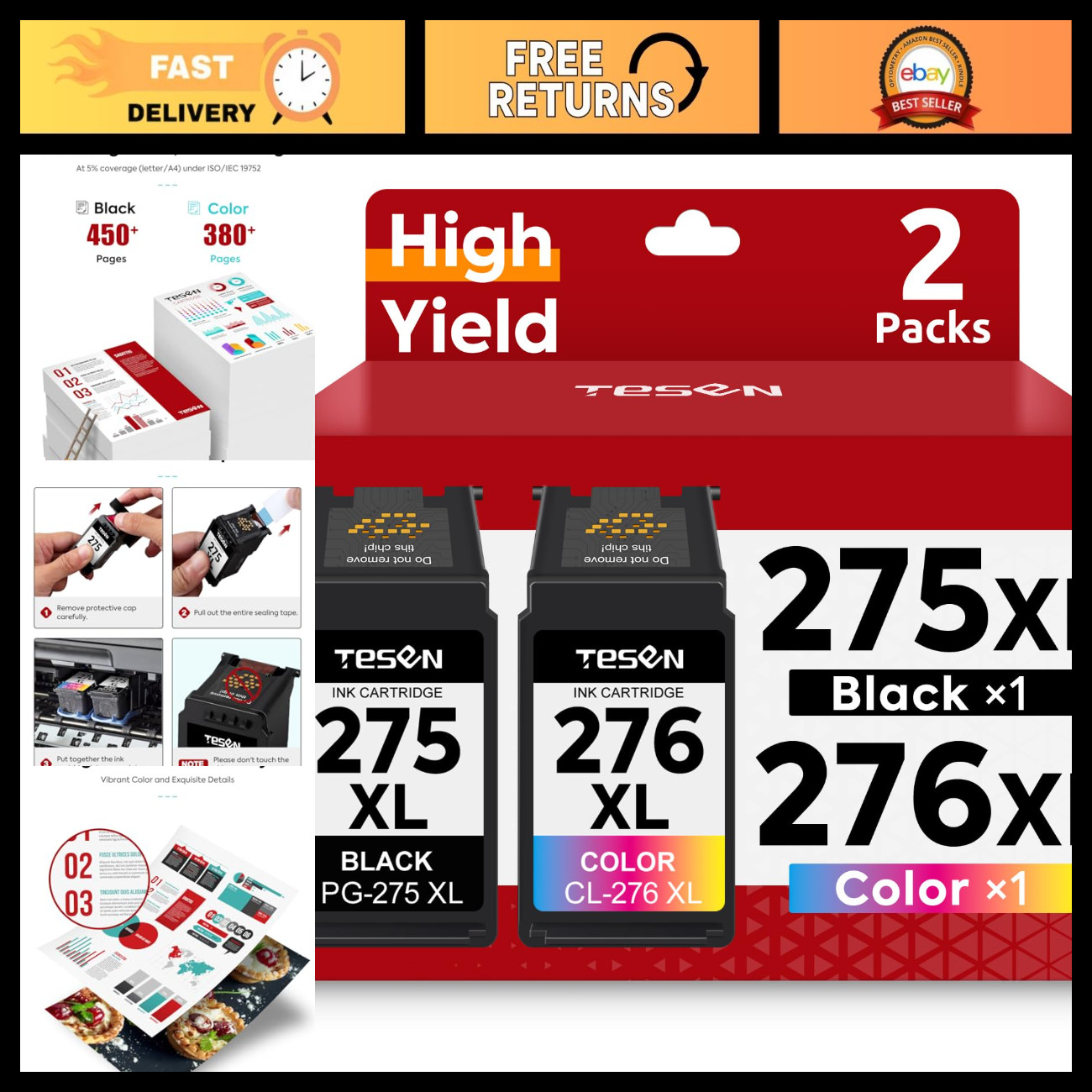 High-Capacity Replacement Ink Cartridges 275XL 276XL for Canon - 2 Pack