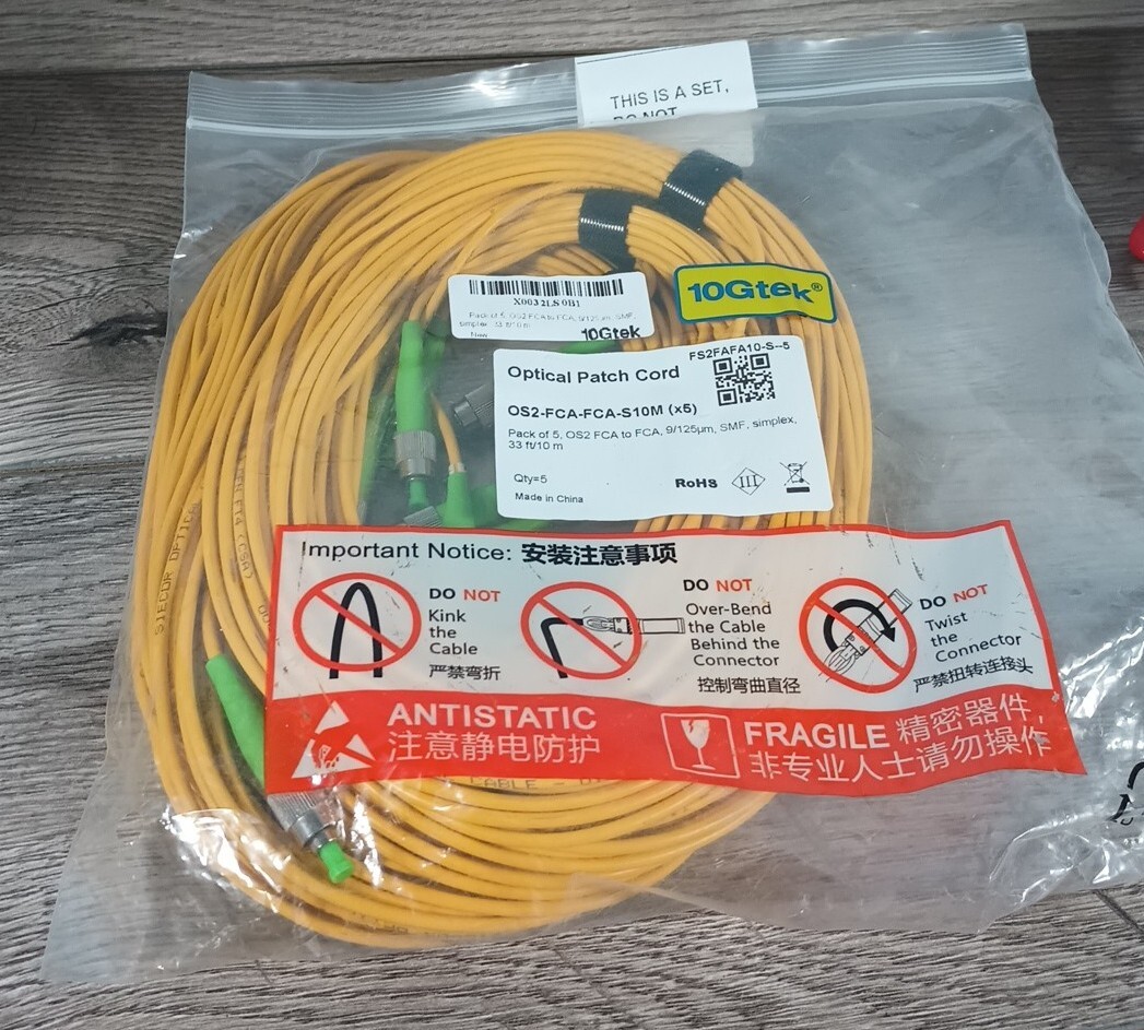 10Gtek Optical Patch Cable Os2-Fca-Fca-S10 M (X5) 33ft New