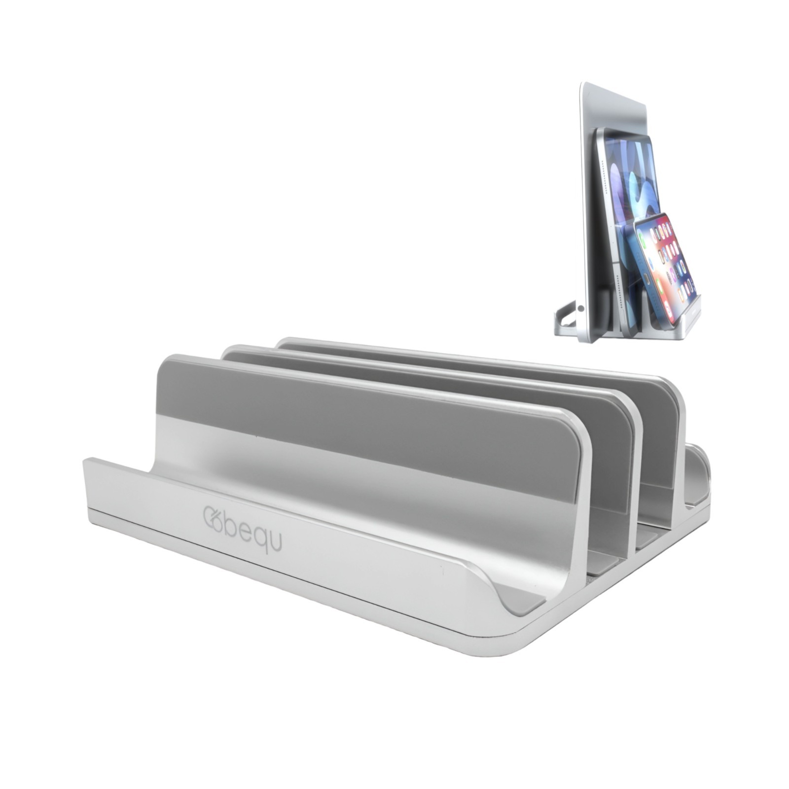 BEQU 4 Slots Vertical Laptop Stand/Holder, Heavy Duty Aluminum (Silver)