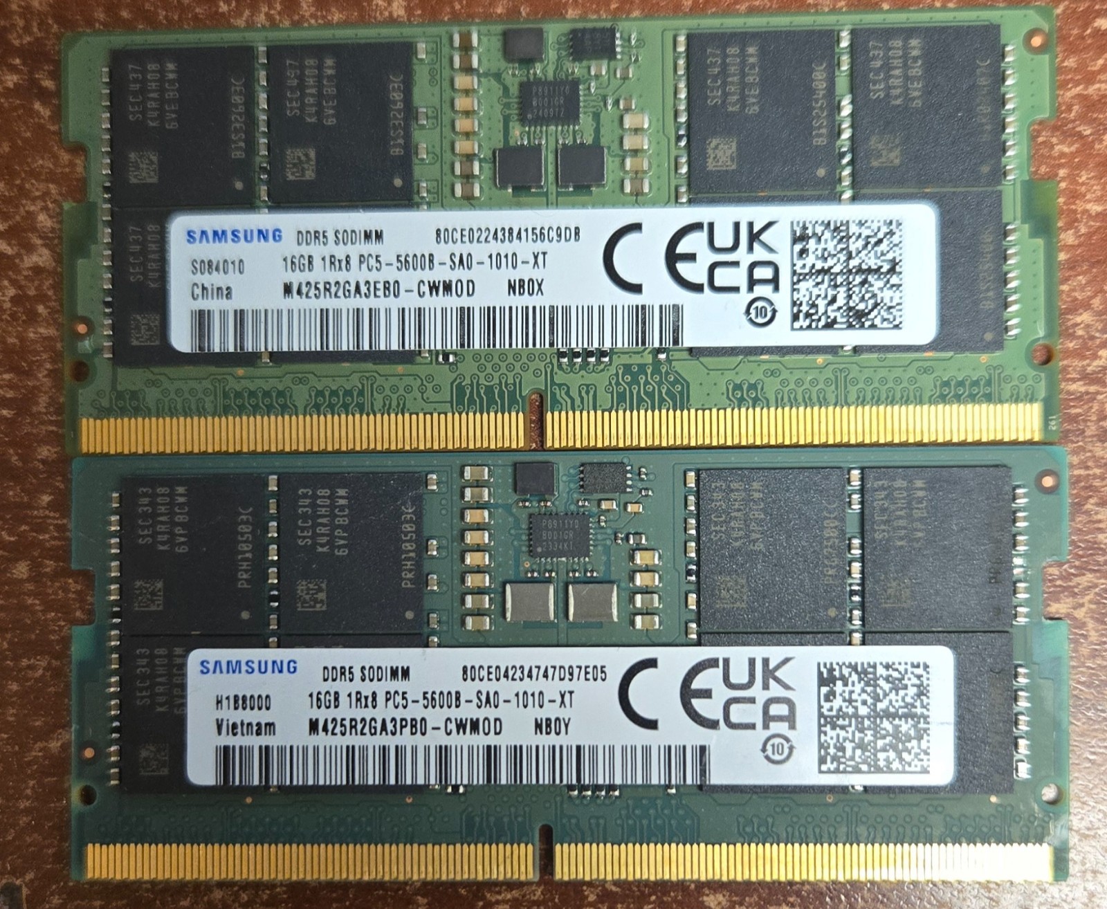 Samsung 16GB 1Rx8 PC5-5600B-SA0-1010-XT Laptop Memory Lot of 2