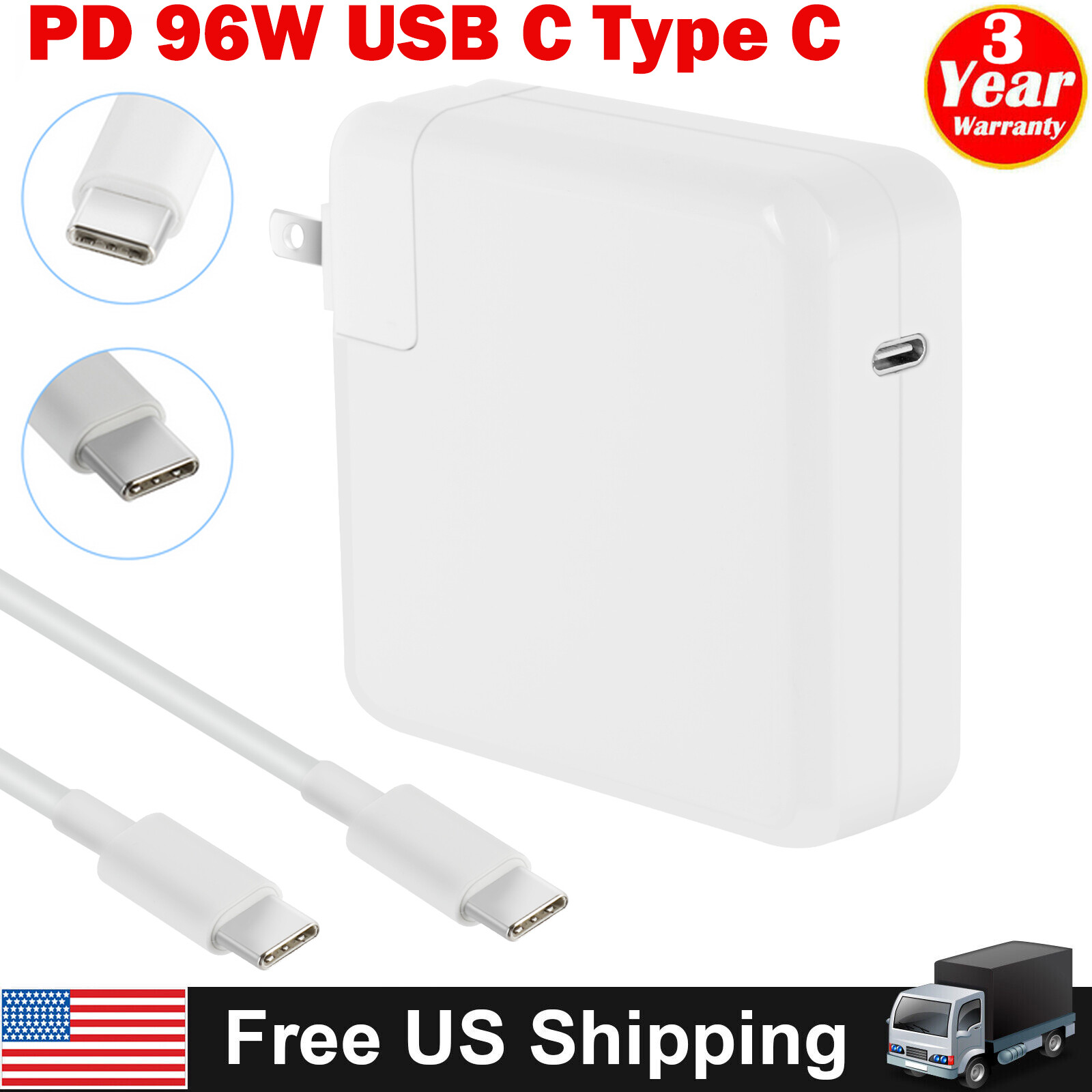 96W AC Power Adapter USB-C Charger For Apple Macbook Pro 15 16" With Cable A2166