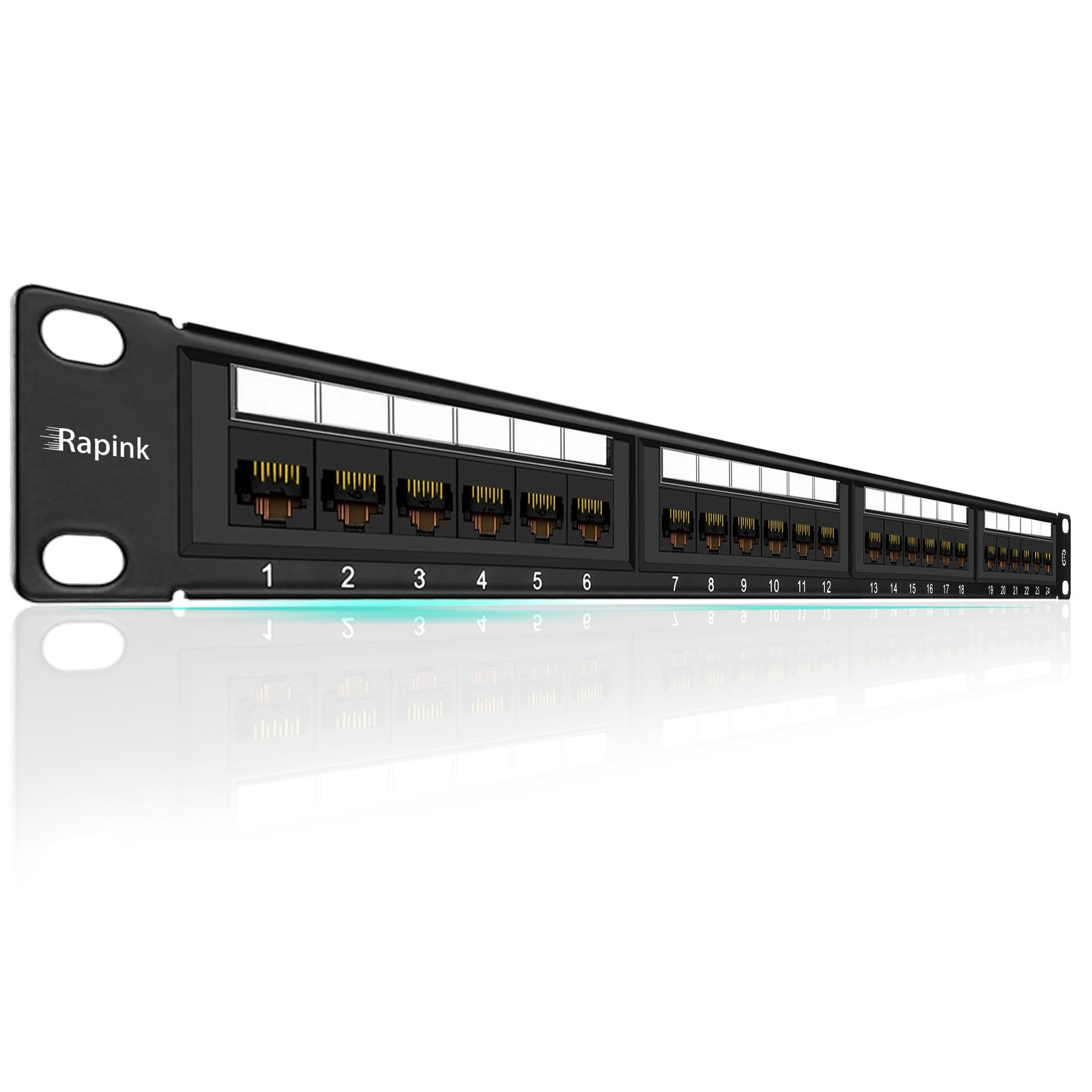 Rapink Patch Panel 24 Port Cat6 10G Support, Network Panel UTP 19-Inch,