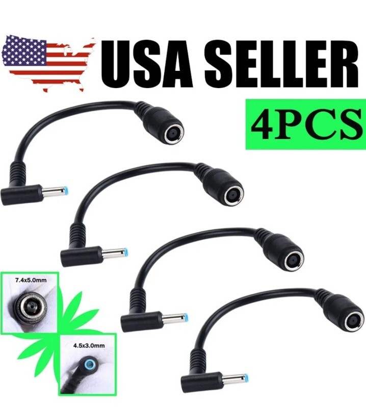 4pcs DC Power Charger Converter Adapter Cable 7.4mm To 4.5mm HP Blue Tips # X511