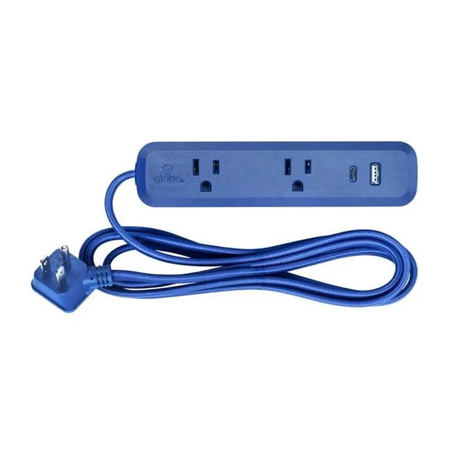 Globe Electric 3027277 6 ft. 2-Outlets Power Strip with USB Ports Blue