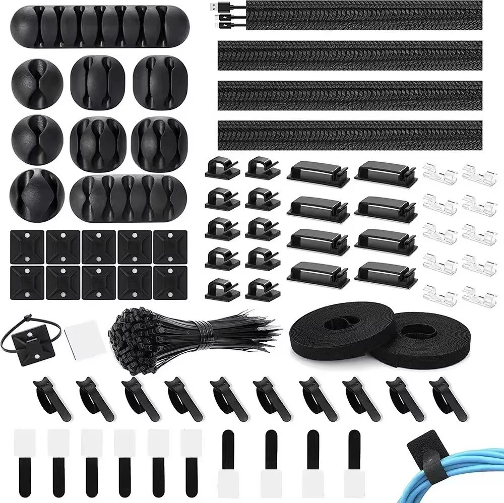 Cord Management Organizer Kit 4 Cable Sleeve Split with 76 Self Adhesive