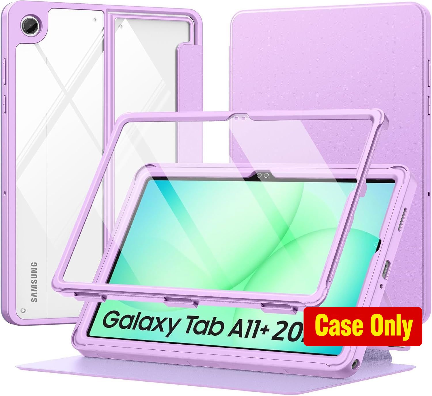Clear Case for Tab A11+ 11 Inch 2026, Purple, Magnetic Multi-Angle Stand, Screen
