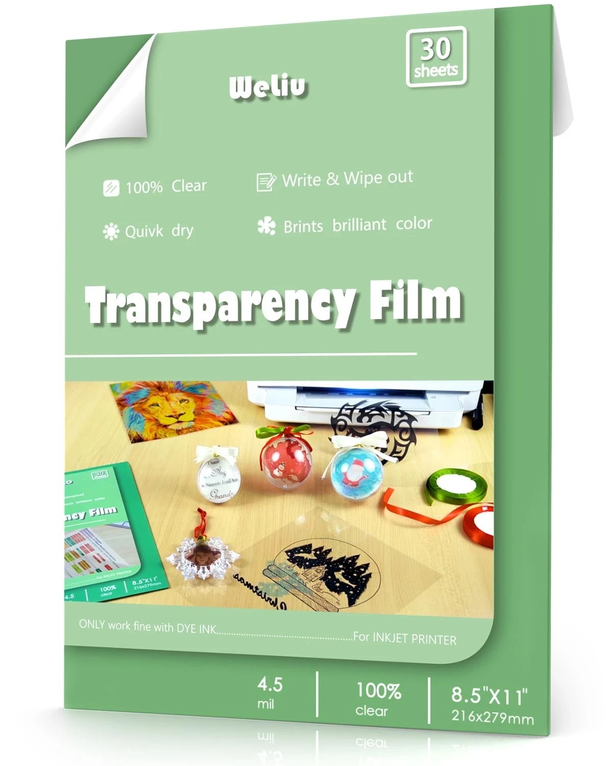 Weliu Transparency Sheets for Inkjet Printers, 30 Sheets 8.5" X 11", Clear Ac...