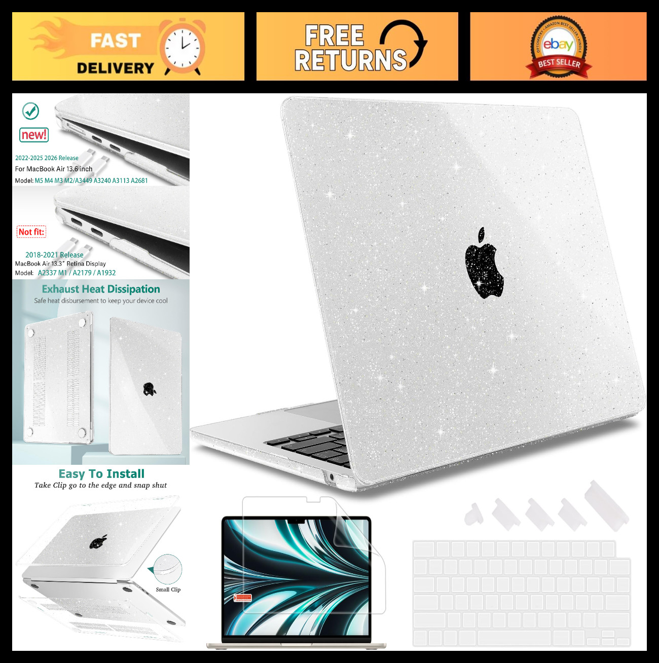 Lightweight Clear Glitter Hard Shell Case for MacBook Air 13/13.6" (2022-2026)