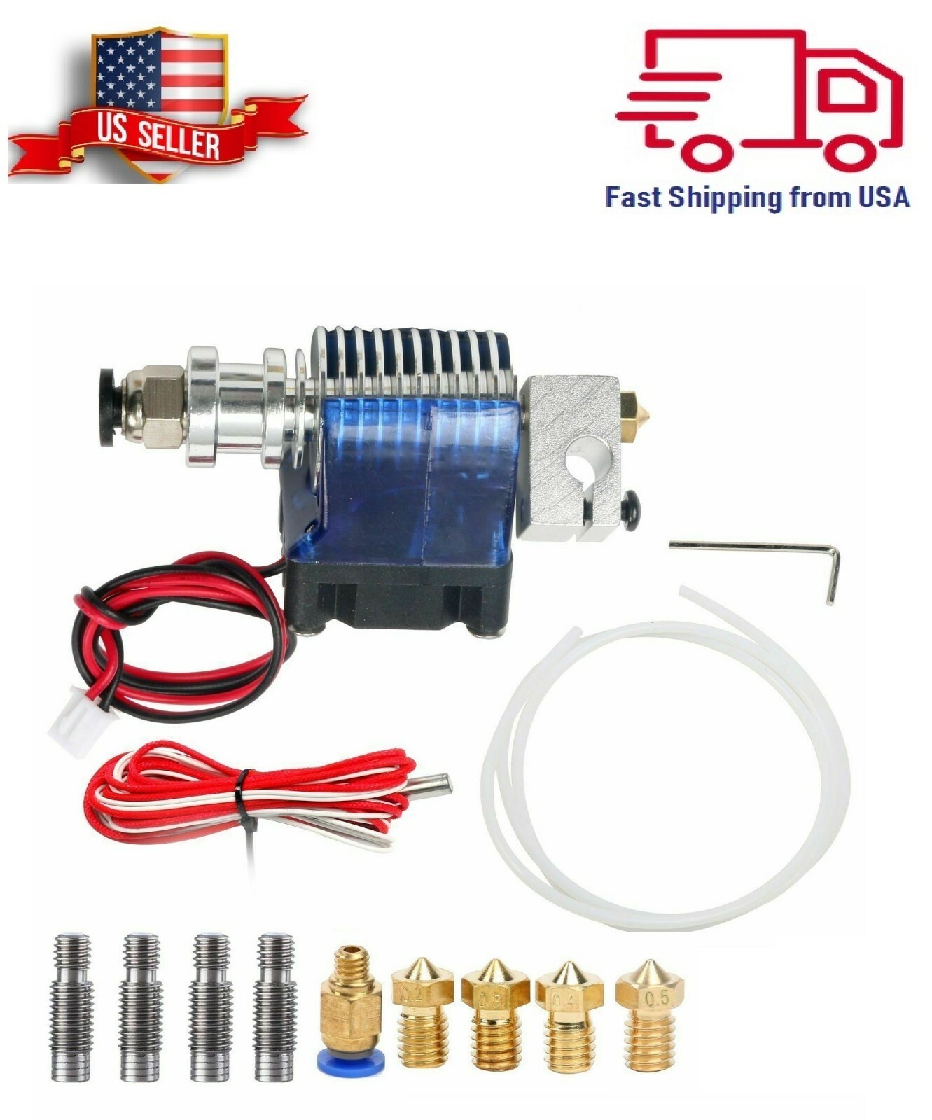 All Metal V6 J-Head Hotend Full Kit 5 Pcs E-3D Extruder Brass Print Head 5Pcs V6