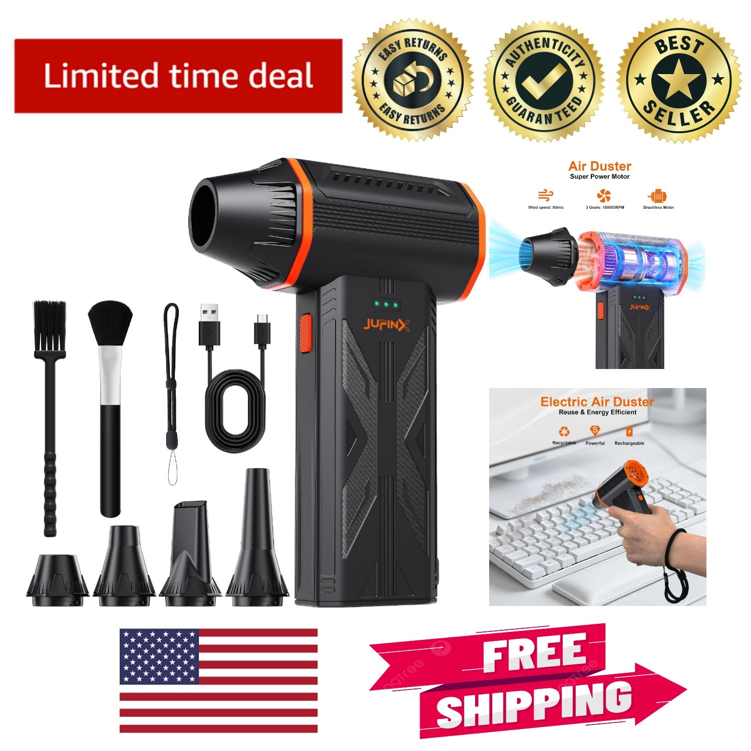 Compact Electric Air Duster with Adjustable Speeds - Perfect for Electronics
