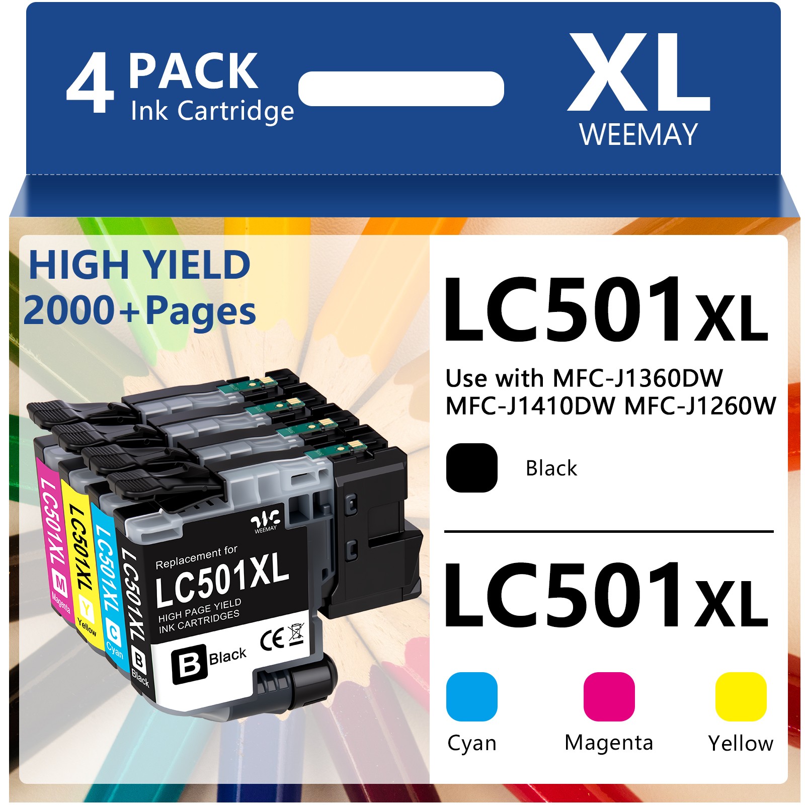 4PK LC501XL Ink Cartridges for Brother MFC-J1260DW MFC-J1360DW MFC-J1410DW