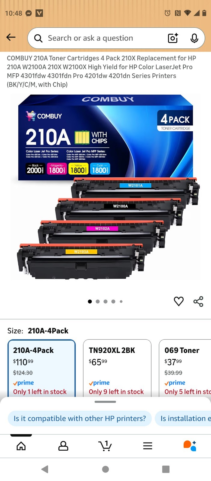COMBUY 210A Toner Cartridges 4 Pack 210X Replacement for HP 210A W2100A 210X W21