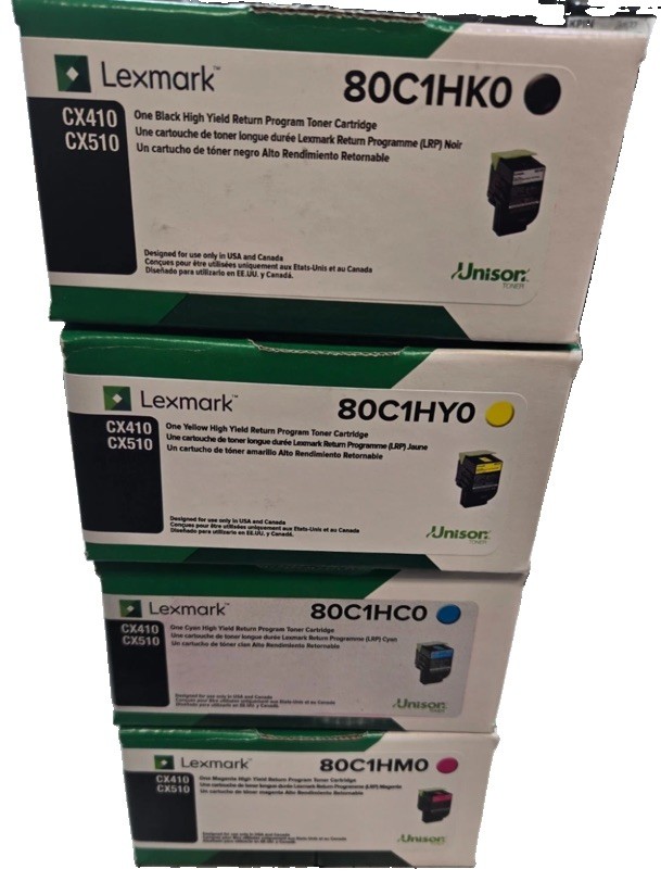 Lexmark 80C1HC0 80C1HK0 80C1HM0 80C1HY0 CX410 CX510 Toner Cartridge LOT OF 4