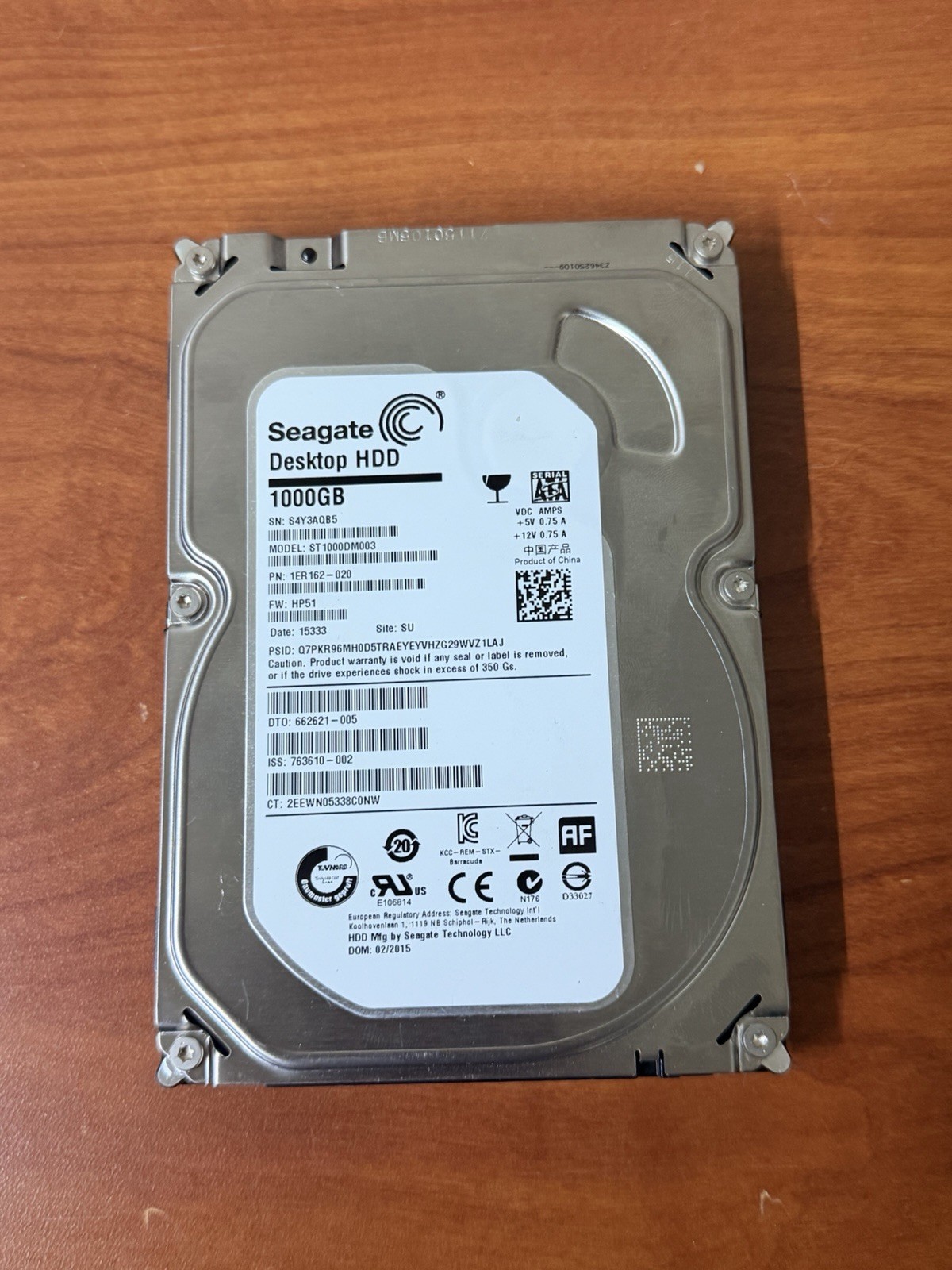 Seagate 1TB 3.5" SATA Desktop Hard Drive 7200RPM ST1000DM003 HP 662621-005