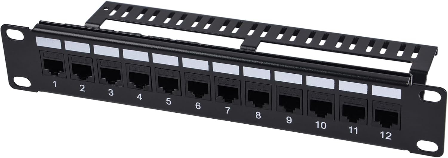 12-Port Cat6 Patch Panel, 10 inch 1U Rack Mount Modular Panel with Keystone C...