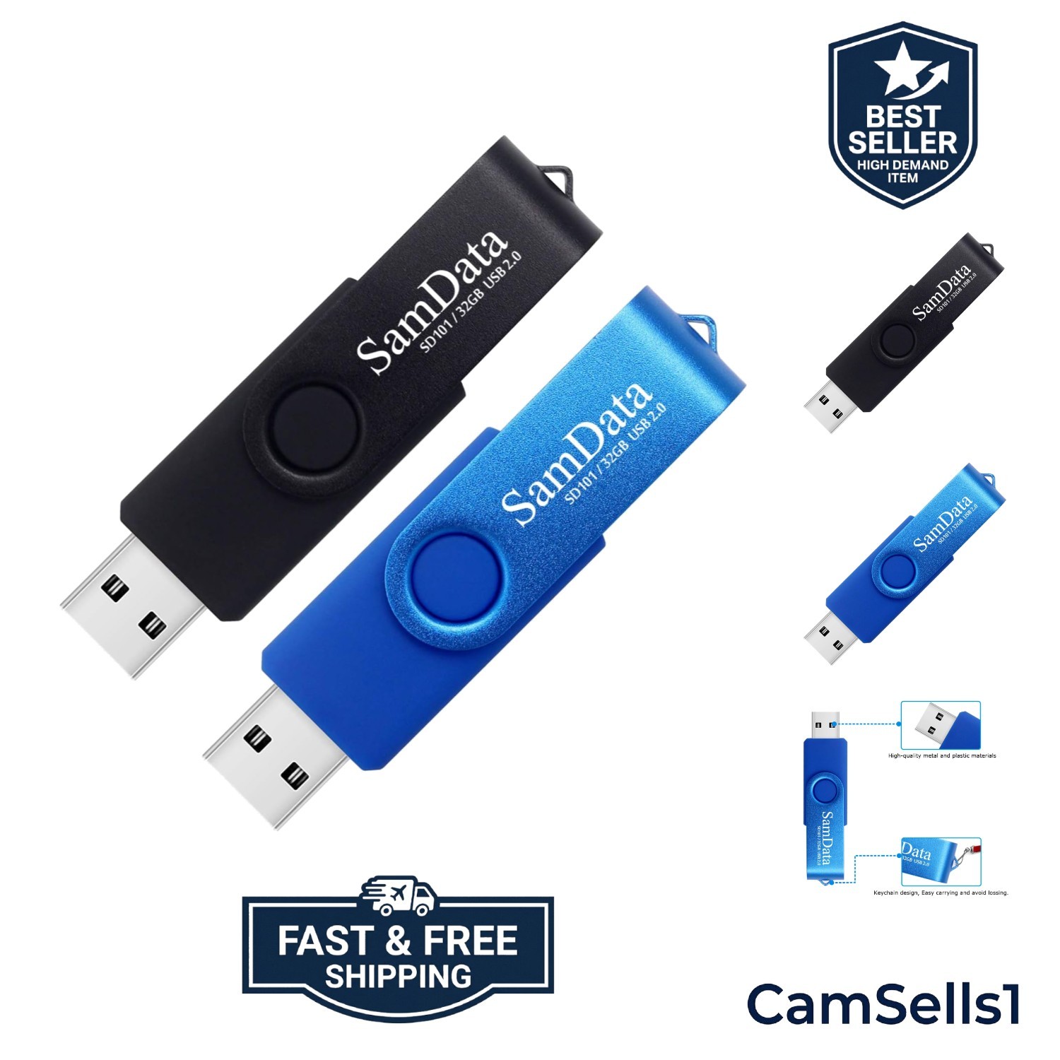 Effortless Data Storage: 2-Pack 32GB USB Flash Drives with LED Lights