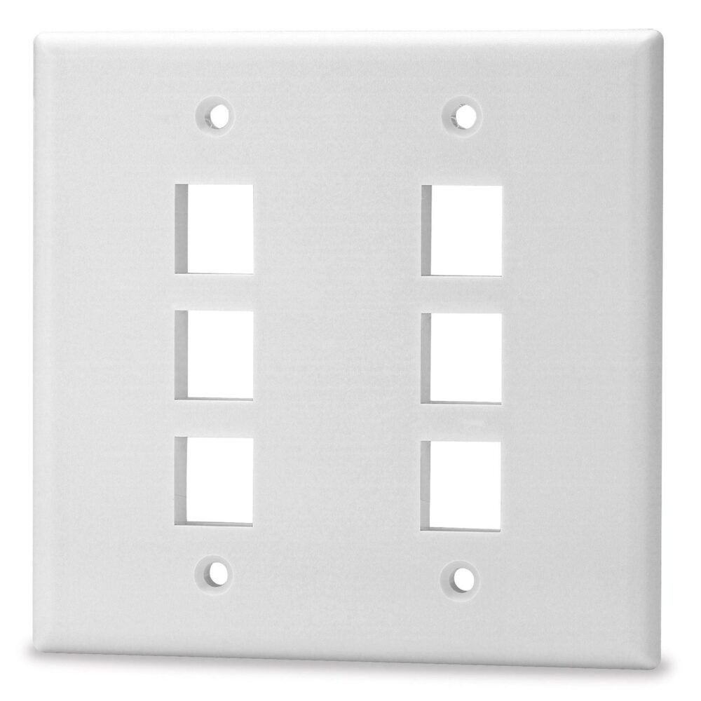 6-Port Double-Gang Decora-Style Wall Plate, White - Dynacom 10600-DP6-WH. 7 Pc