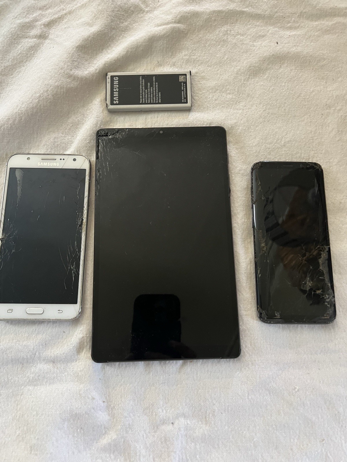 Lot of 3 Samsung Devices + Battery – Galaxy S8, Tablet, & J3 (Parts Only)