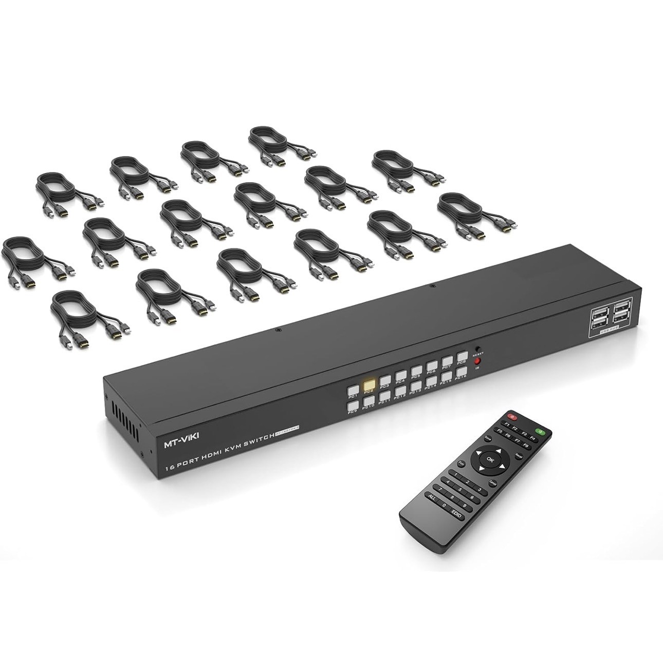 MT-VIKI 16 Port HDMI USB KVM Switch w/ Cables USED - No Rack Ears Included