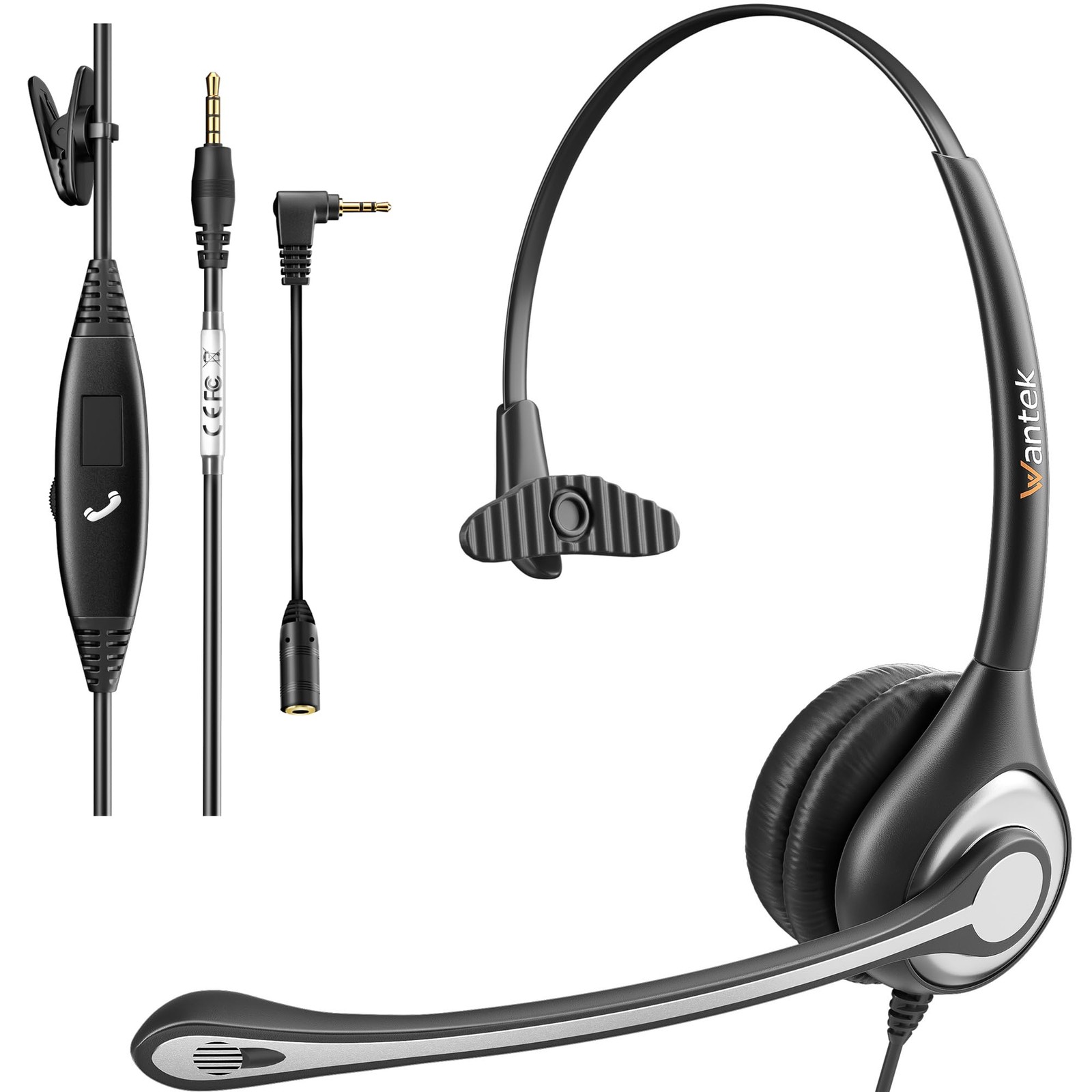 Cell Phone Headset Mono with Noise Canceling Mic, Wired Computer Headphone fo...