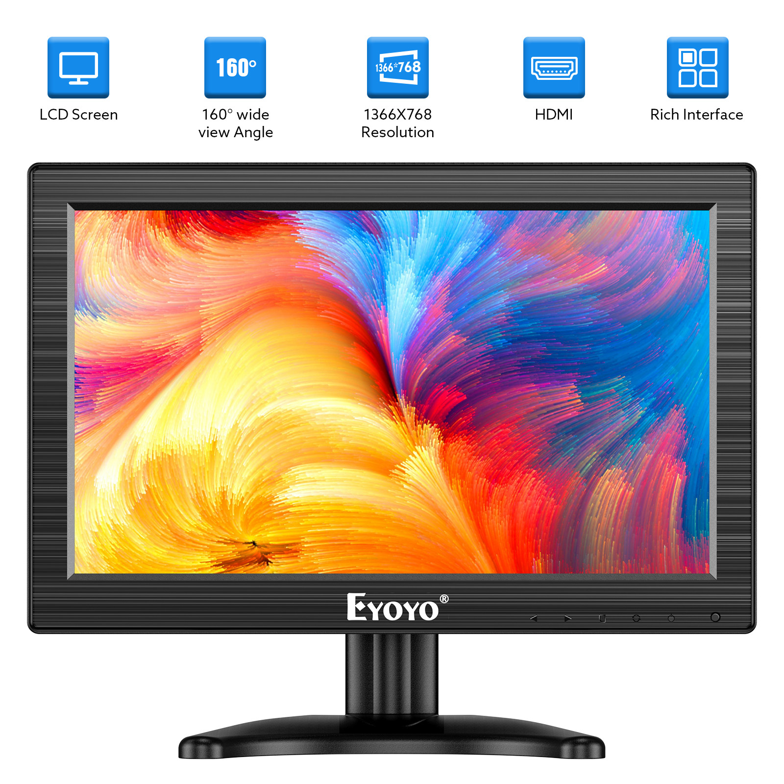 12" Color Screen 1366x768 Gaming Display HDMI BNC VGA CCTV Monitor w/Speakers
