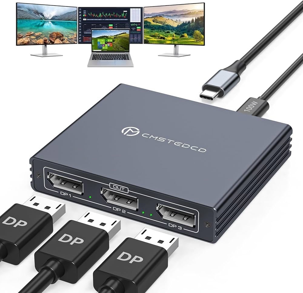 USB C to HDMI Splitter for 3 Monitors with 100W PD 4K@60Hz USB-C to 3 HDMI Ad...
