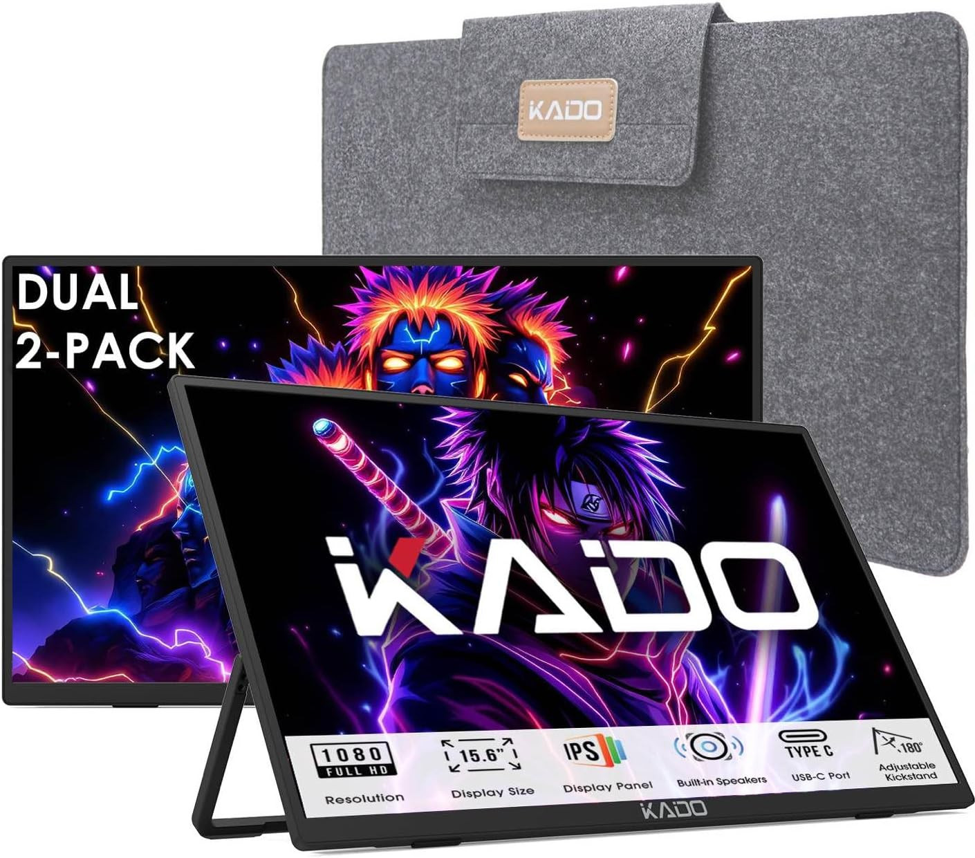 Dual Portable 2-Pack 15.6'' FHD 1080p Monitor Extender for Laptop