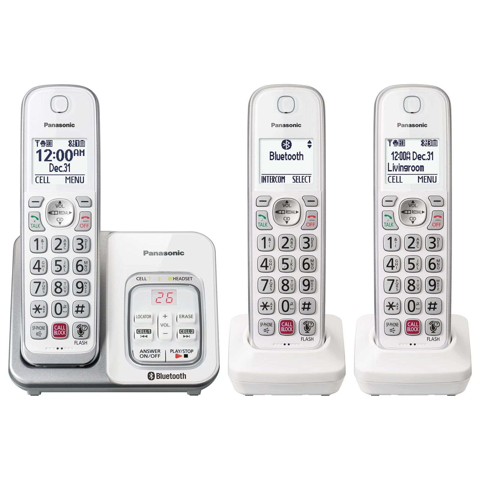 Cordless Phone System 3 Handsets Bluetooth Answering Machine Panasonic TGD863W