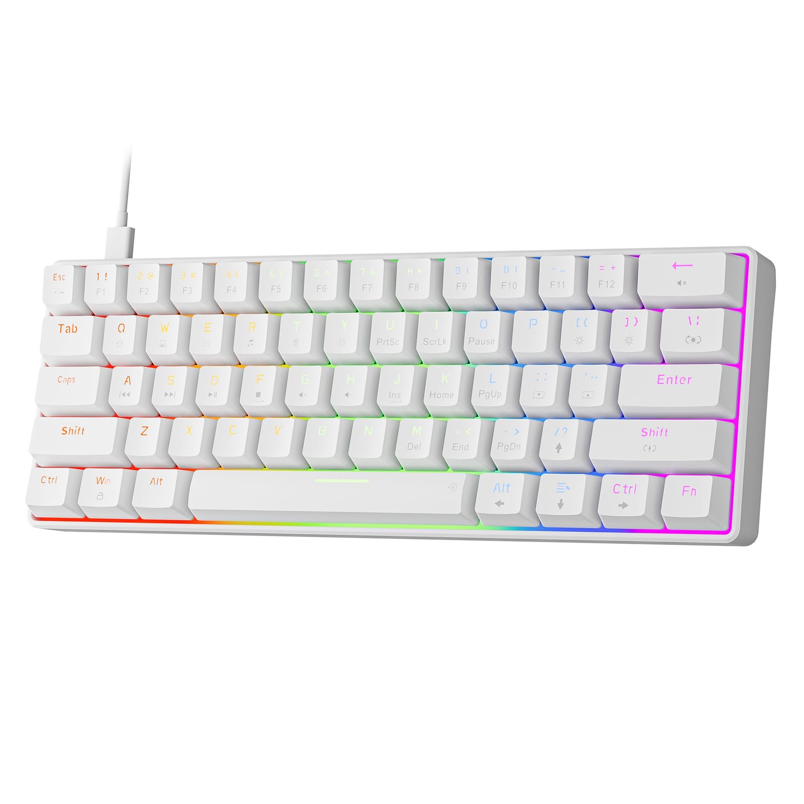 GM611 Mechanical Keyboard Rainbow LED Backlit Gaming Wired 61 Keys PC Red