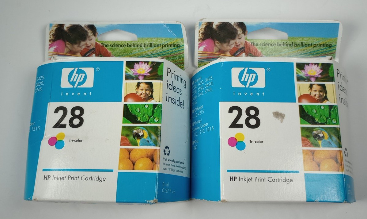 2 New Genuine Original HP 28 Tri-Color Ink Cartridges Printer Ink Office Sealed