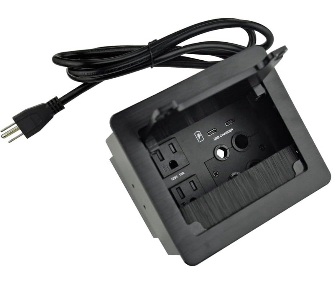 Conference Table Power Hub 2 AC 2 USB-C 30W Cable Cubby Box Black