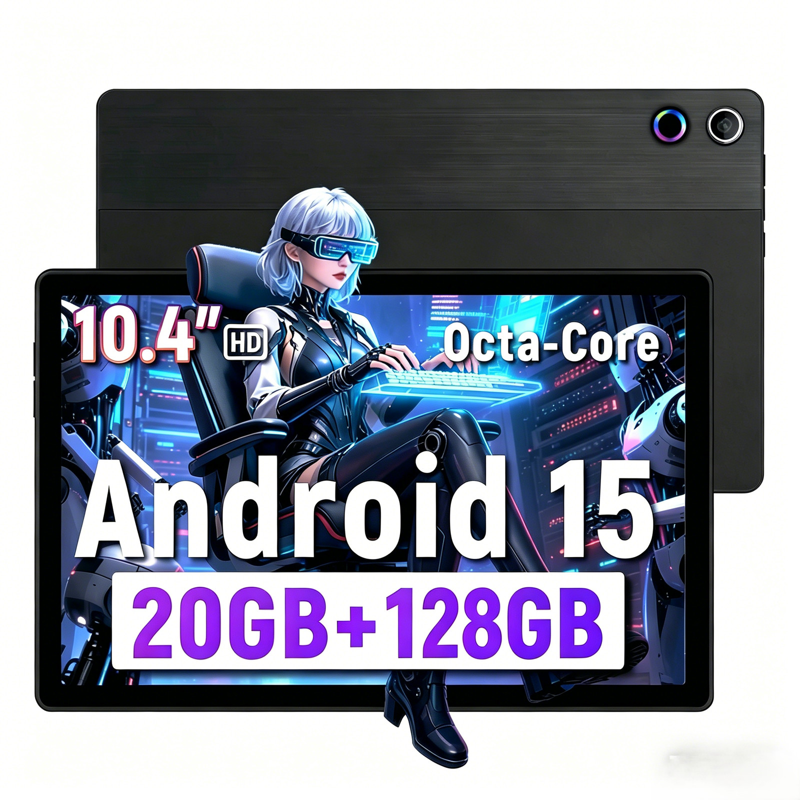 Urao 2026 New Android Tablet 20GB RAM 128GB ROM 5MP 8MP FHD Wifi-6, 10.4 inch