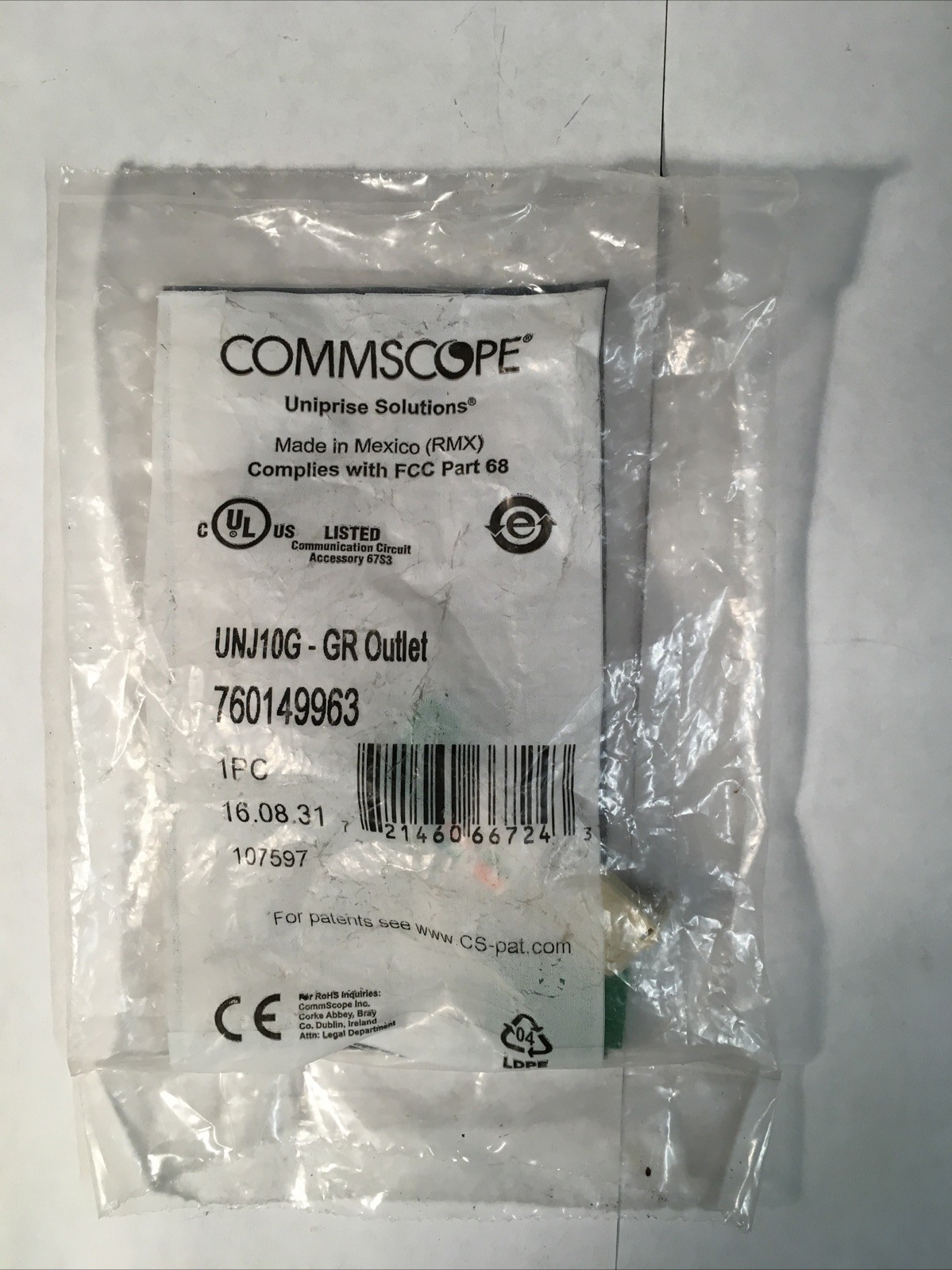 UNJ10G-GR  CommScope Uniprise Cat6A Green Jack 6A New 760149963