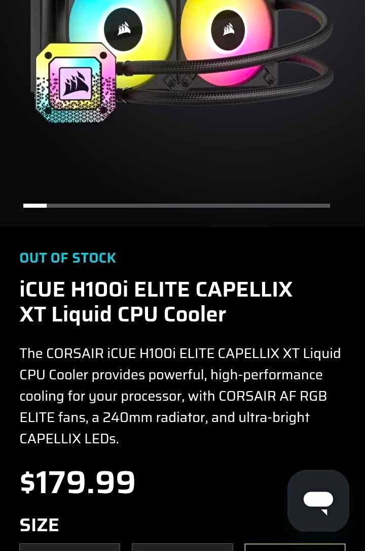 Corsair iCUE H100i Elite Capellix XT 240mm Liquid CPU Cooler Black RGB