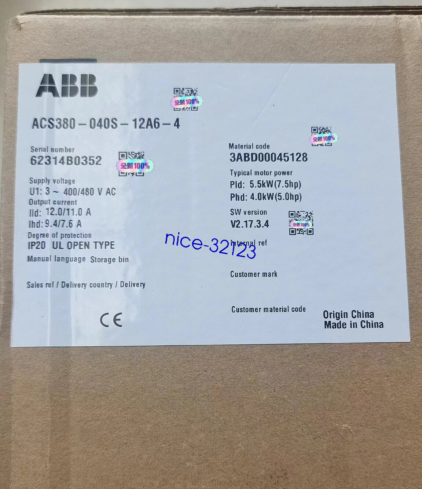 1pc ABB ACS380-040S-12A6-4 frequency converter 5.5 KW via DHL&FedEx Brand New
