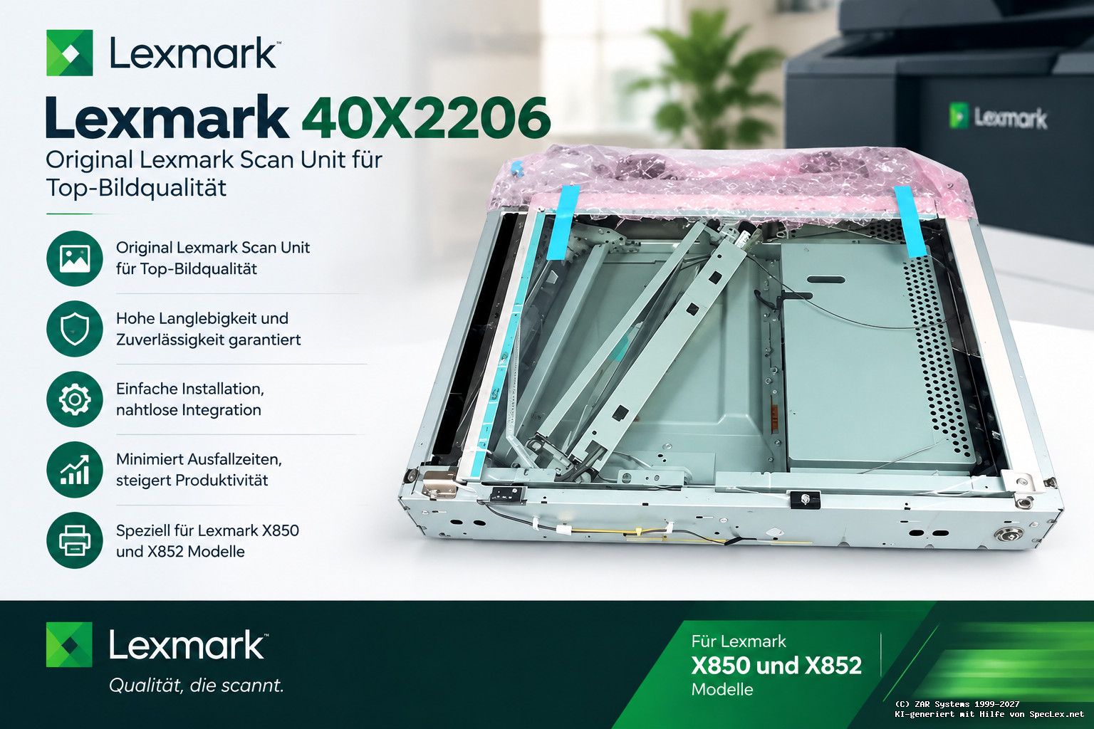 Genuine Lexmark 40X2206 SVC Scan Unit Scanner Unit for X850, X852, X854e NEW