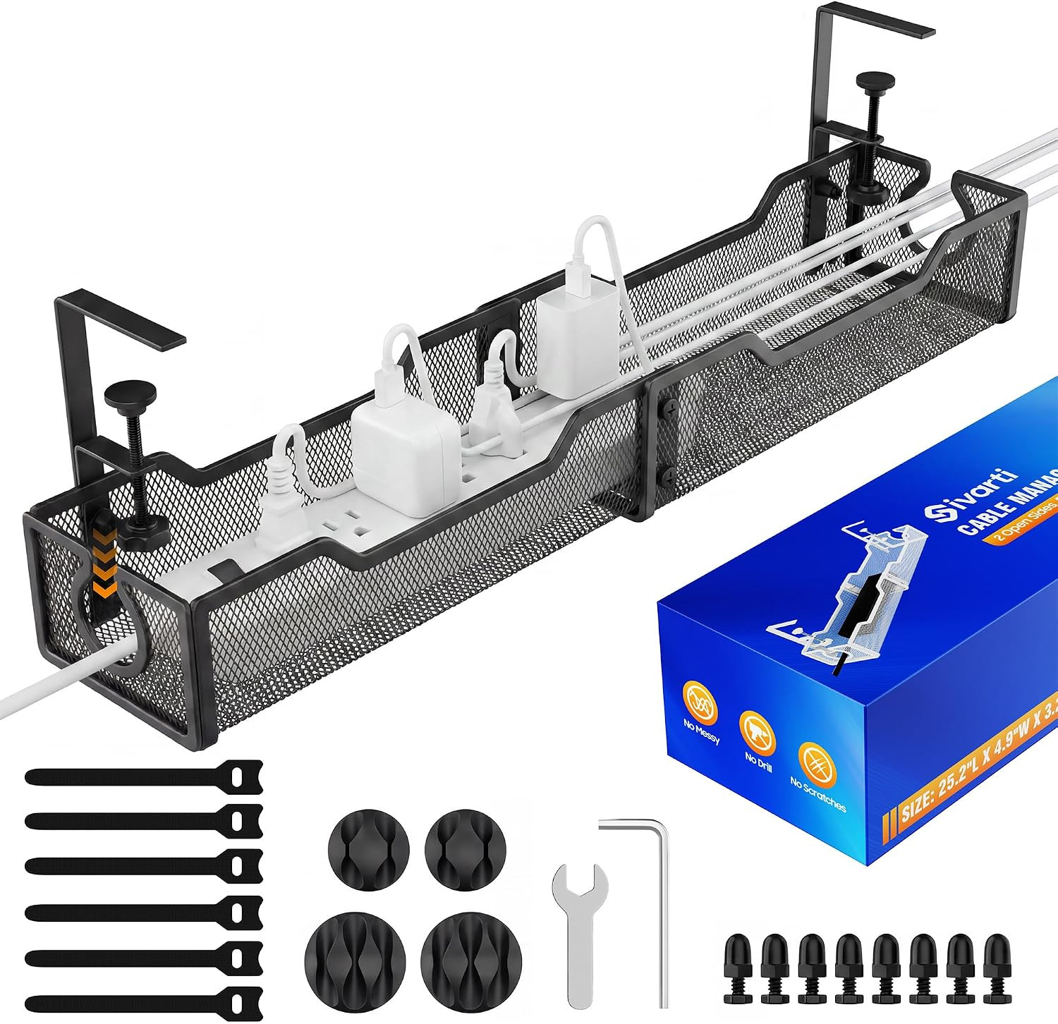 Cable Management under Desk - 25.2" Open Slots No Dill Cable Tray