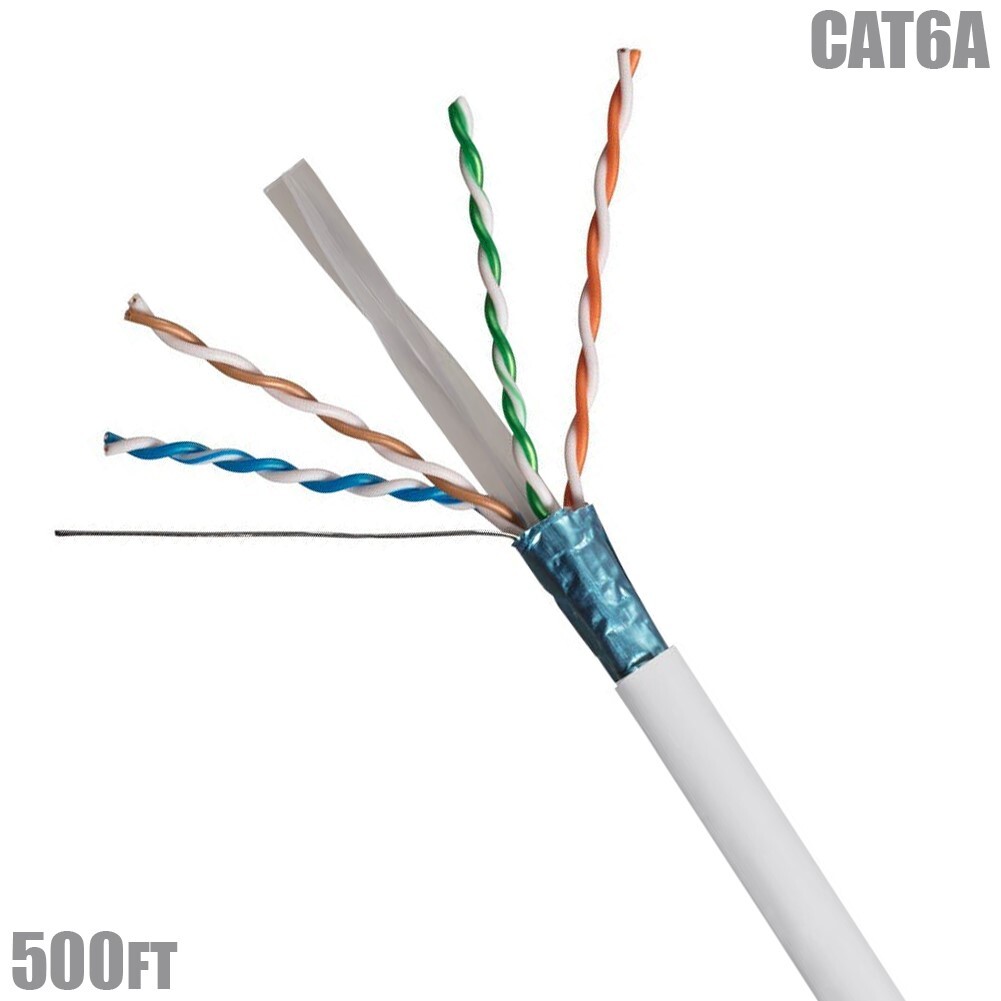 500FT Cat6A Network Ethernet FTP Cable Solid Copper Bulk CMR Riser 23AWG White