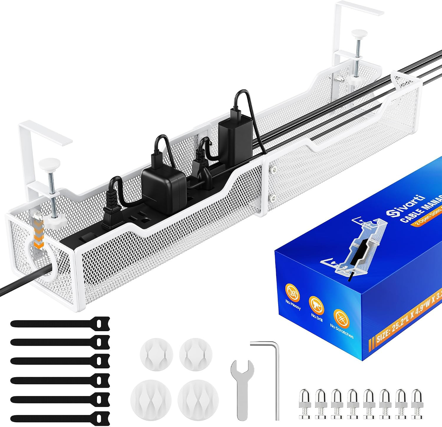 Cable Management under Desk - 25.2" Open Slots No Dill Cable Tray