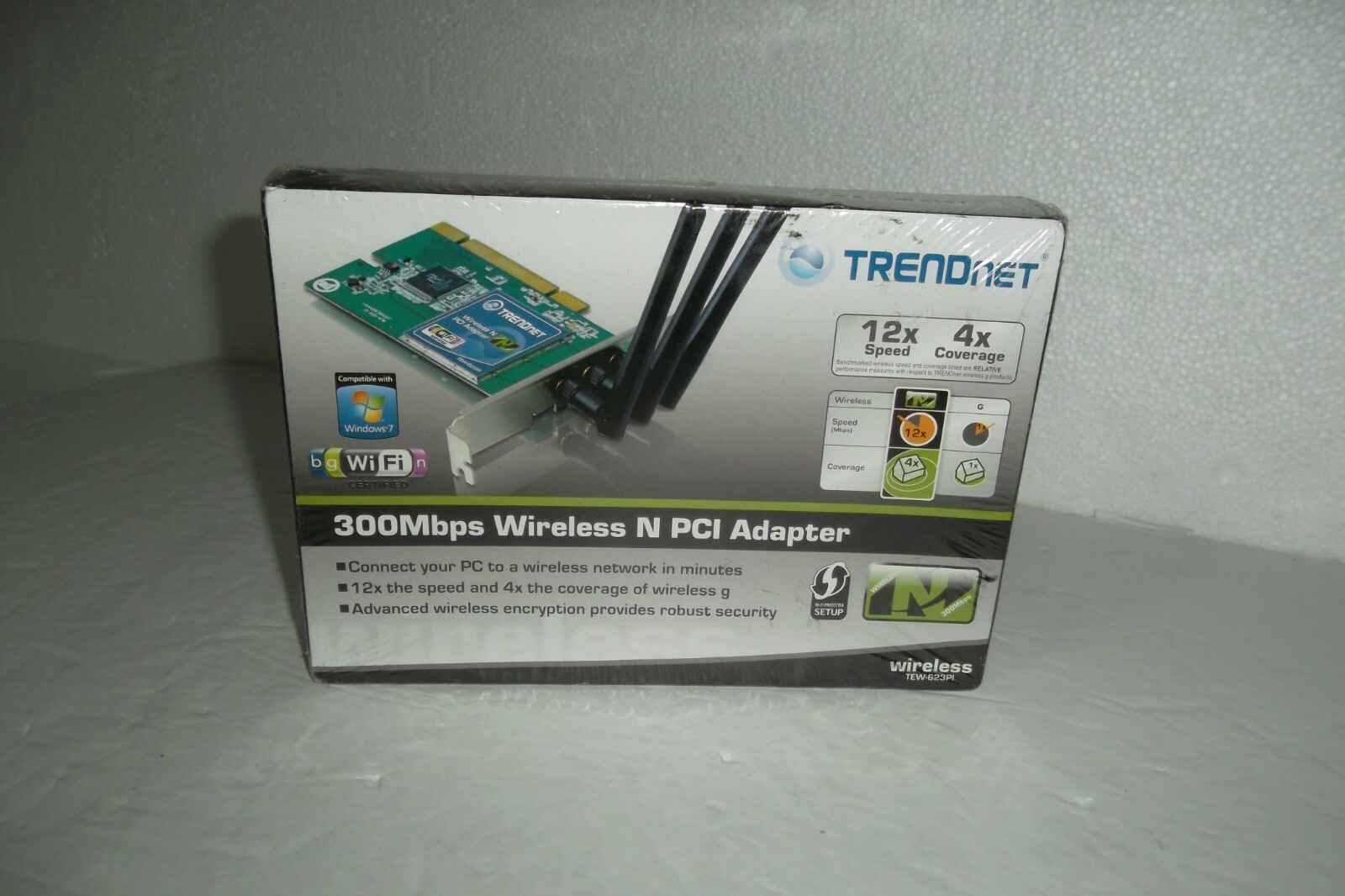 TRENDnet Wireless-N PCI Adapter 802.11n 64/128-Bit 300Mbps 2.4GHz TEW-623PI NEW