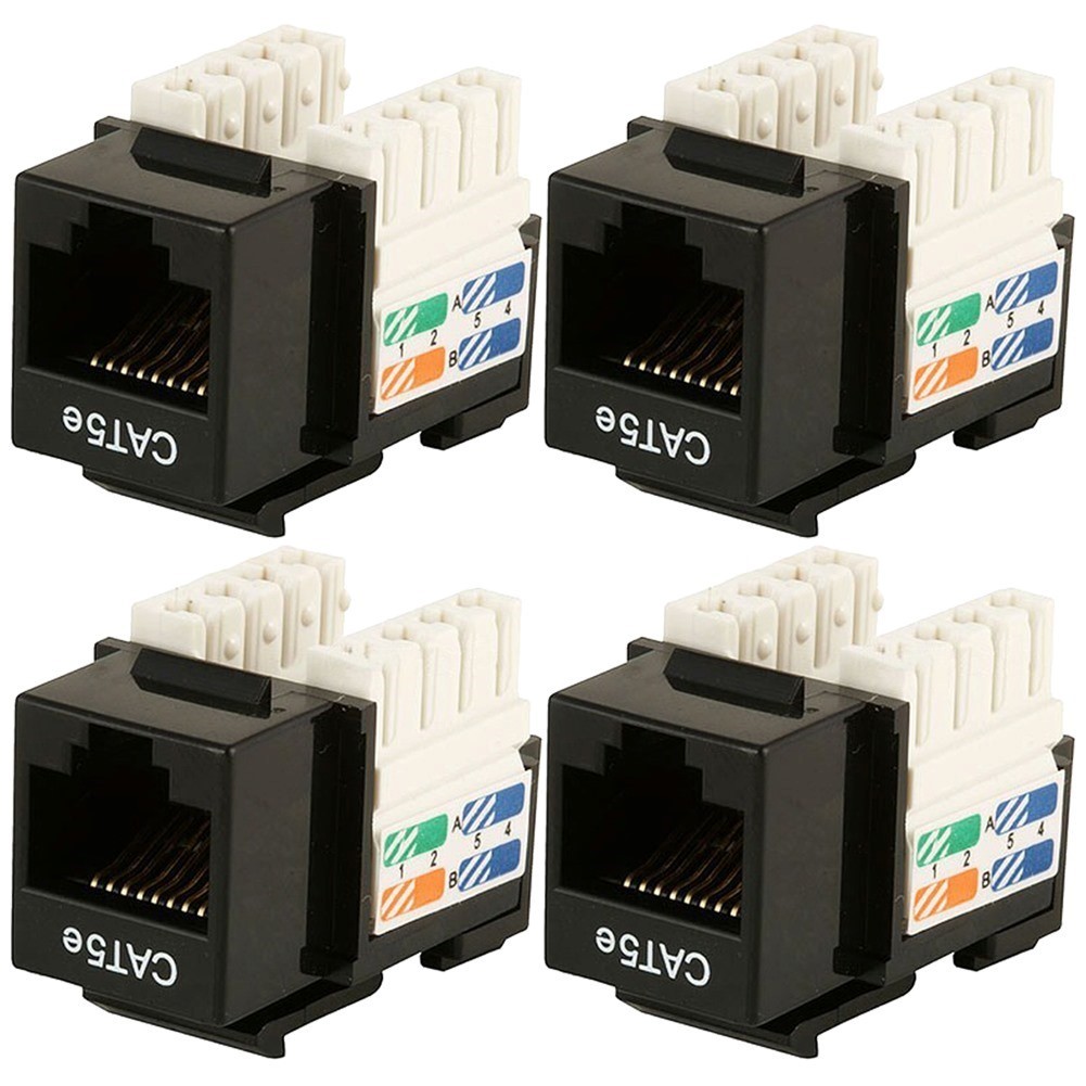 4 Pcs Cat5E RJ45 Ethernet LAN Network Keystone Jack 110 Punch Down Snap-in Black