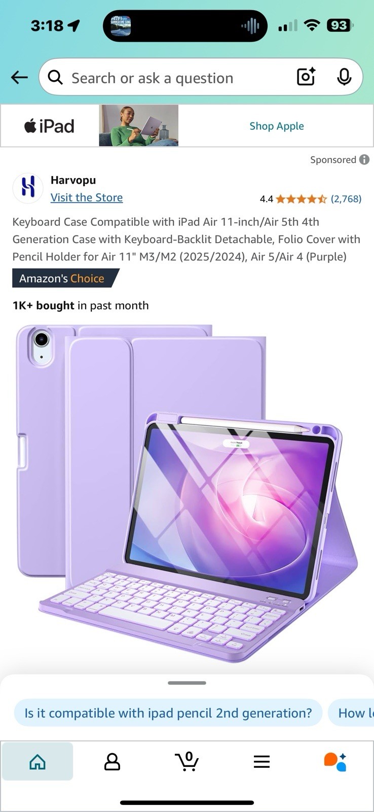 Harvopu Backlit Detachable Keyboard Case for iPad Air 11" Air 5/4 Pencil Holdern